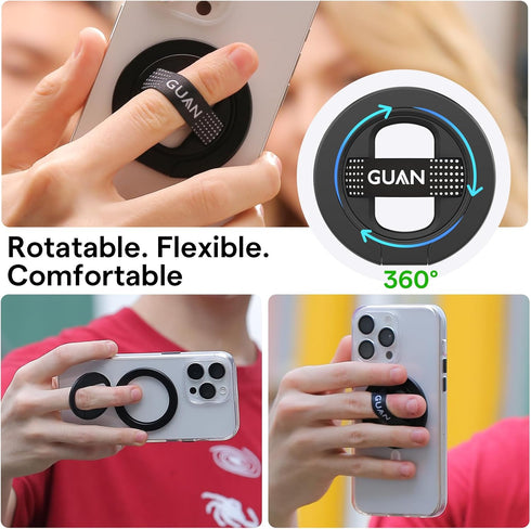 GUAN 360 17, 16,15, Magnetic Phone Holder Compatible with MagSafe, Spin Phone Ring Holder, Replacement Silicone/Elastic