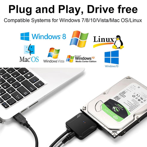 SATA to USB 3.0 Adapter, External Hard Drive Converter Cable for 2.5" 3.5" HDD, SSD with Power Supply