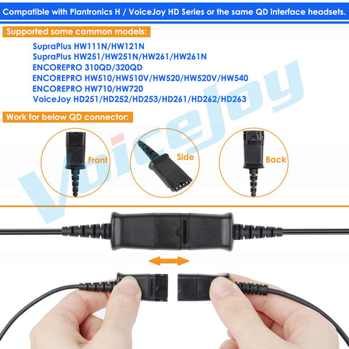 VoiceJoy Headset Adapter Cable for Plantronics and VoiceJoy Headsets, Cisco 6000, 7800, 8000 Series