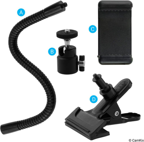 Universal Phone/Camera Holder with Flexible Gooseneck and Strong Clamp - for Mobile Photography, Vlogs, Videos, GPS,