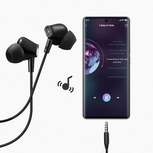 Wired Earbuds Headphones with Microphone, Noise Isolating Stereo Bass, In-Ear Earphones for Smartphones, Tablets, Black
