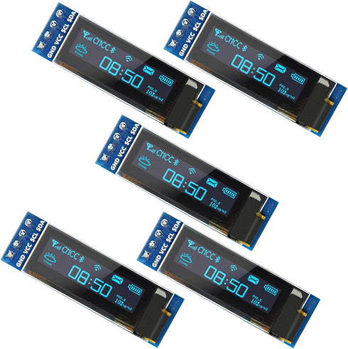 iPistBit 5 Pcs 0.91 Inch I2C OLED Display Module, 128x32 Pixel SSD1306 Luminous
