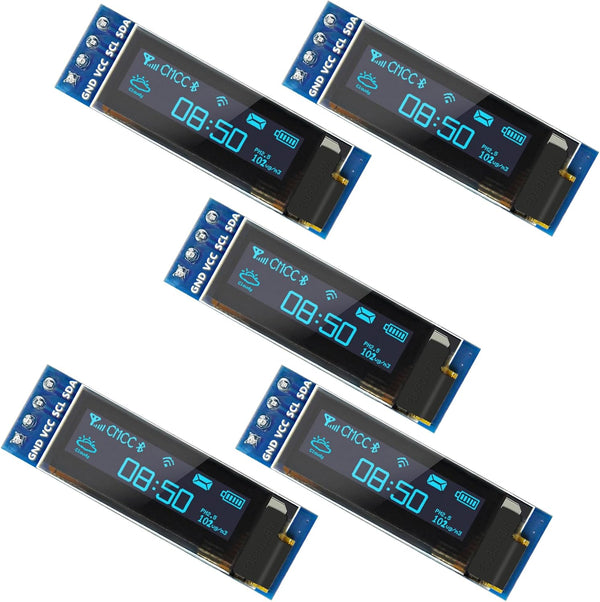 iPistBit 5 Pcs 0.91 Inch I2C OLED Display Module, 128x32 Pixel SSD1306 Luminous