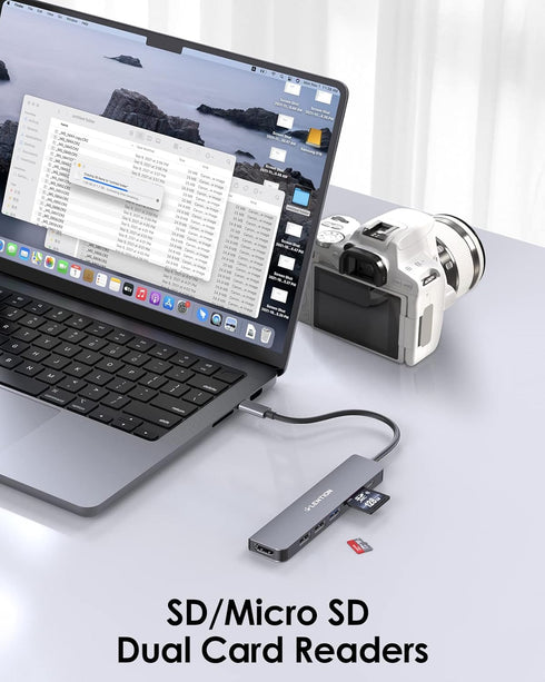 LENTION USB C Hub with 100W Charging, 4K HDMI, Dual Card Reader, USB 3.0 & 2.0 for MacBook Pro/Air, Space Gray