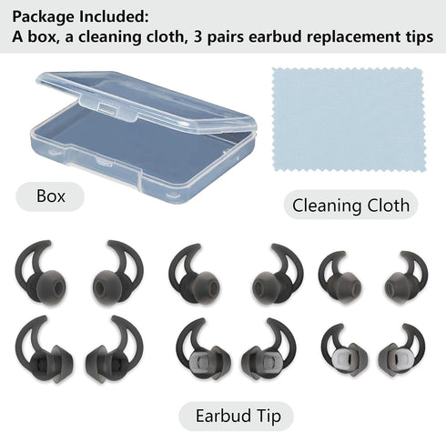 Silicone Replacement Earbud Tips, Compatible with Bose QC20 QC20i SoundSport, 3 Pairs Earbud Rubber Tips