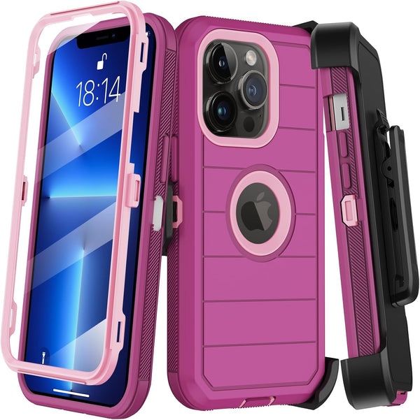 Shop iPhone 13 Pro Case (6.1") - Burgundy, Heavy Duty Shockproof, Military Grade, with Belt Clip, Kickstand & Screen