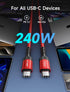 JSAUX 240W USB-C Charge Cable 10FT, USB C to USB C Cord USB-C Type C Fast Charger Cable Compatible with MacBook Pro Air, iPad Pro Air, Dell, iPhone 15/15 Pro Max, Samsung Galaxy S23/S22/S21, Pixel-Red by JSAUX