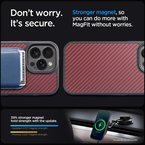 Carbon Fiber Case for iPhone 15 Pro Compatible with MagSafe, Slim & Light, Military-Grade Drop Cover, Black/Red