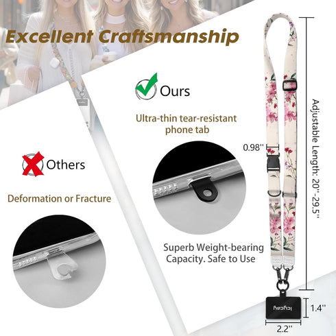 Icycay Phone Lanyard Crossbody, Bloom Floral Cell Phone Strap for Around The Neck Adjustable, Flower Teacher Anti Theft