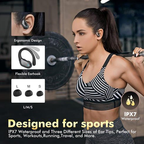Wireless Earbuds Bluetooth Headphones with 80hrs Playback, Noise Canceling Mic with Earhooks for Sports, Black