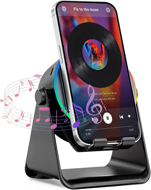 TEFELE Wireless Induction Speaker, 5-in-1 Bluetooth Speaker with Phone Holder, 360 Rotation &