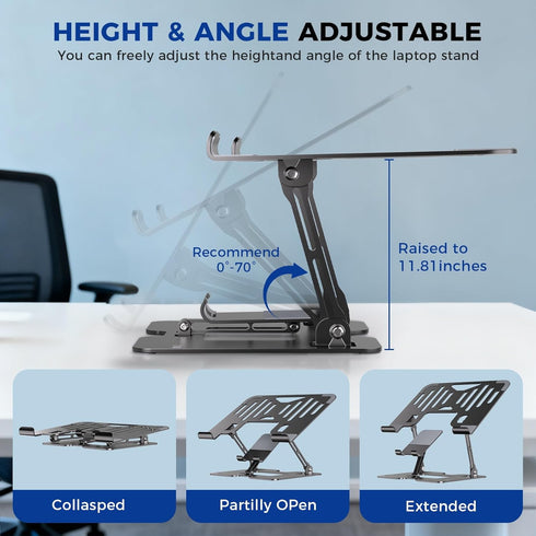 Lajou 2-in-1 Ergonomic Laptop Phone Stand for Desk, Adjustable Riser, Sturdy and Portable, Fits All Laptops and Phone