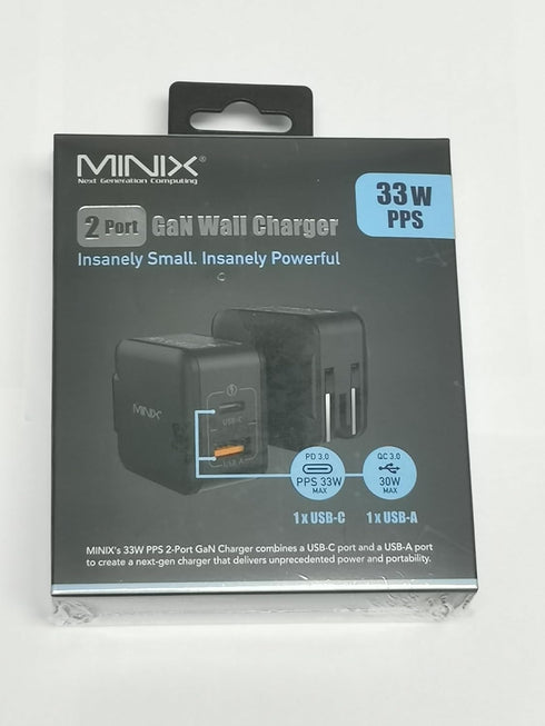 MINIX NEO P1 Mini 33W PPS 2-Port GaN Charger, 1 USB-C Fast Charger and 1 USB-A Quick Charger 3.0 for iPhone and Galaxy