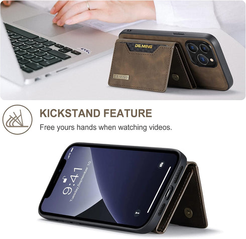 SZHAIYU 2 in 1 Detachable Back Cover Wallet Case for iPhone 13 Pro Max, Slim Leather Pocket, 6.7'' (Coffee)