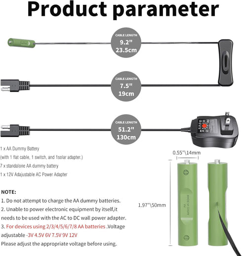 QUZOC Dummy 8 Adjustable AC Continuous Power Supply Adapter AA Battery kit (Replace up to AA Battery)