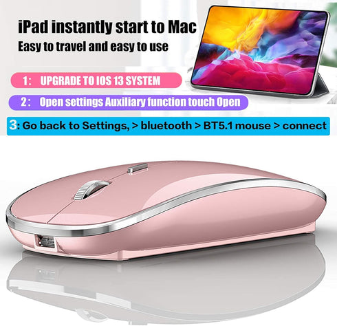 Bluetooth Mouse for iPad Pro, iPad Air, MacBook, Chromebook, Windows PC (Pink)