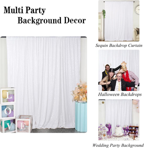 DUOBAO White Sequin Backdrop Curtain - 7x7 Ft Pear White Sequin Curtain for Baby Shower & Wedding Photos
