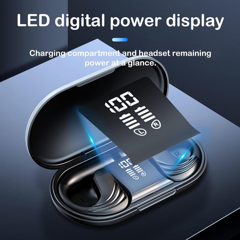 Open-Ear Wireless Bluetooth Headphones, Noise Cancelling Earbuds with LED Display, Wireless Charging Case