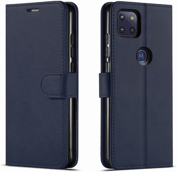 STARSHOP Blue PU Leather Wallet Phone Case Compatible with Motorola One 5G ACE, Shockproof Cover with Kickstand & Card