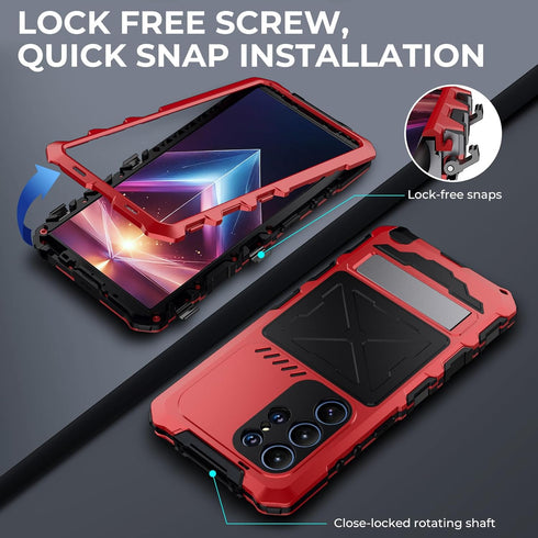 for Samsung Galaxy s24 Ultra Case Heavy Duty Metal Aluminium Bumper Built in Screen Protector Lens Military Grade Rubber Hard Durable Phone Cases Men Armor s 24 Ultra 2024 Red