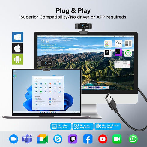 Uyissykia 1080P Full HD Webcam with Dual Microphones & Privacy Cover for PC, Desktop, Laptop, Plug&Play USB Computer