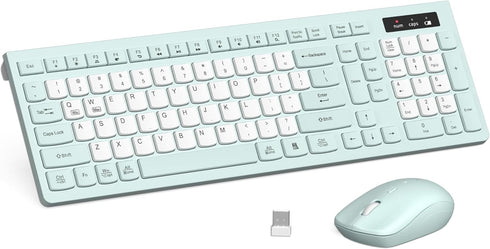 RECCAZR Silent Keyboard and Mouse Combo Wireless,ful-Sized Wireless Keyboard and Adjustable DPI Mouse,