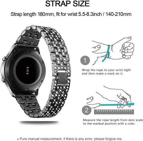 Bands Compatible with Samsung Galaxy Watch 3 (45mm), 22mm Full Rhinestone Diamond Stainless Metal Strap for Women Men