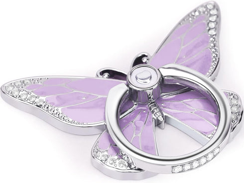 Butterfly Cell Phone Ring Grip Holder, 360 Degrees Rotation Phone Ring Grip Stand, Metal Finger Kickstand Compatible