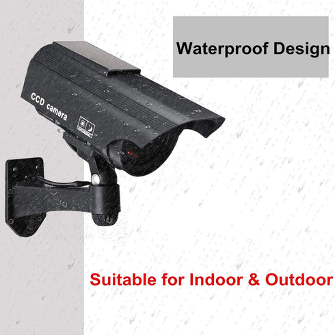 F FINDERS&CO Dummy Solar Security Camera, Bullet Fake Surveillance System with Realistic Red Flashing Lights and