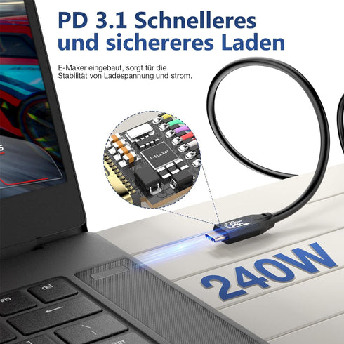20Gbps USB C 3.2 Gen 2 Cable, Type C 4K@60Hz UHD Video 5A/240W PD3.1 Fast Charge Compatible with Thunderbolt 3/4 (3M)