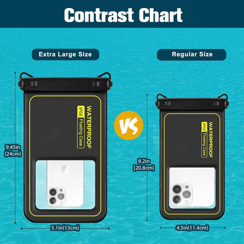 JOTO IP68 Large Waterproof Floating Phone Pouch, Big Float Dry Bag Cellphone Holder Case for iPhone 15 14 13 12 11 Pro Max Galaxy S24 S23 Ultra S22 S21 Waterproof Wallet for Cash Card Watch -Black