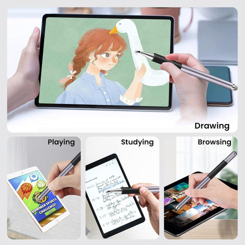 Honiha Stylus Pen for iPad, 3 in 1 Magnetic Pencil with High Sensitivity Disc, Fiber & Rubber Tip - Space Grey
