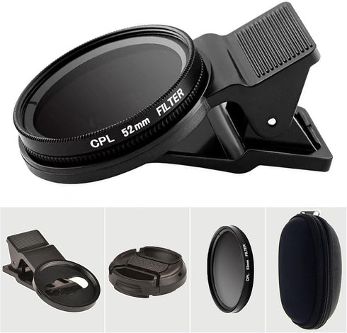 52mm CPL Phone Camera Lens, Universal Clip-On Polarizer Filter for Most Mobile Phone Models