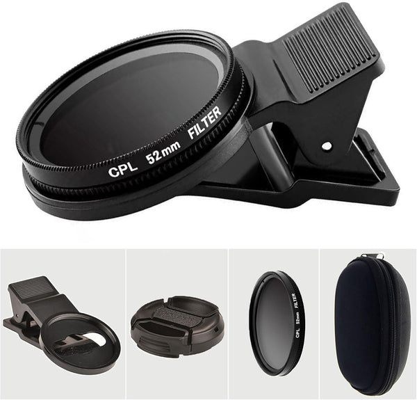 52mm CPL Phone Camera Lens, Universal Clip-On Polarizer Filter for Most Mobile Phone Models