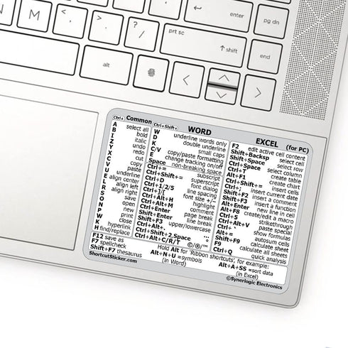 SYNERLOGIC Microsoft Word/Excel Reference Guide Keyboard Shortcut Sticker, Laminated Vinyl (White/Large)