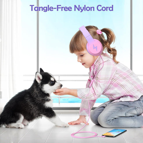 Kids Headphones Wired Over Ear with Microphone, 85/94dB Volume Limiter for Girls Boys, Foldable for Learning