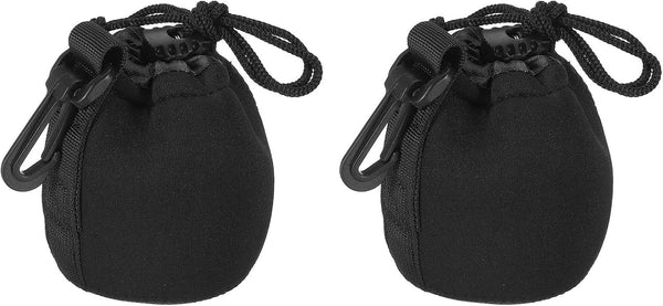PATIKIL Camera Lens Bag, 2 Pcs Drawstring Pouch 2.8" ID x 3.9" H, Thick Neoprene for DSLR Lens, Black