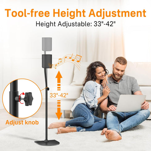 Universal Surround Speaker Stands, Adjustable Height 33" to 42", Pair for Samsung, Vizio, Sony, LG, Roku Small