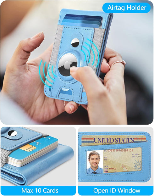 MagSafe Wallet with AirTag Holder, Magnetic Phone Wallet for iPhone 16/15/14/13/12 Series, 9 Card Holder, Light Sky Blue
