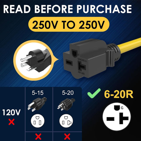 NEMA 14-30 to NEMA 6-20/6-15 Cord Adapter, STW 10 AWG, 3 Prong Dryer Adapter, 125V/250V, Heavy-Duty Adapter