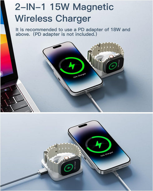 ?????????????? 2 in 1 Wireless Charging Station, Magnetic Detachable Charger for Apple, Compatible with iPhone 15/14/13/12,