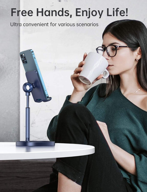 LISEN Cell Phone Stand, Adjustable Stable Holder for Desk, Sturdy Aluminum Metal (Blue)