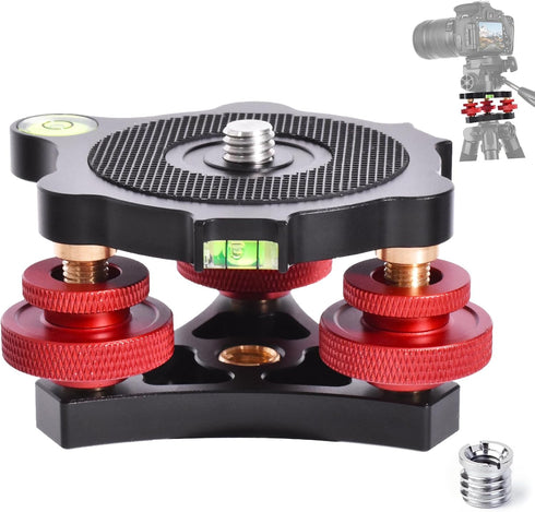 yqlbgprj Tripod Leveling Base,Camera Head Leveler,3/8Thread,+/-5Precise Angle Adjustment,Aircraft-Grade Aluminum Alloy 3axis Tri Wheel