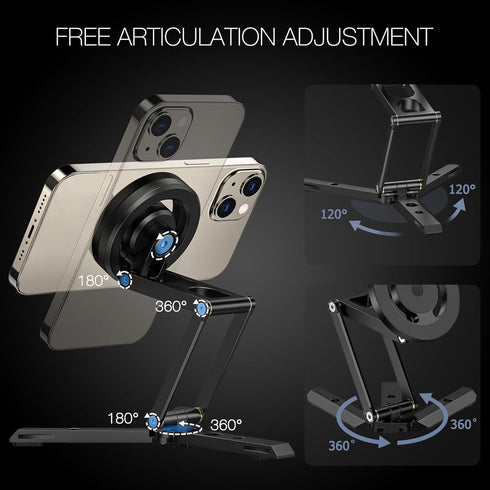 Magnetic Pocket Phone Tripod, Foldable Compatible with MagSafe iPhone 15/14/13/12 Plus Pro Max Series, All in One Desk
