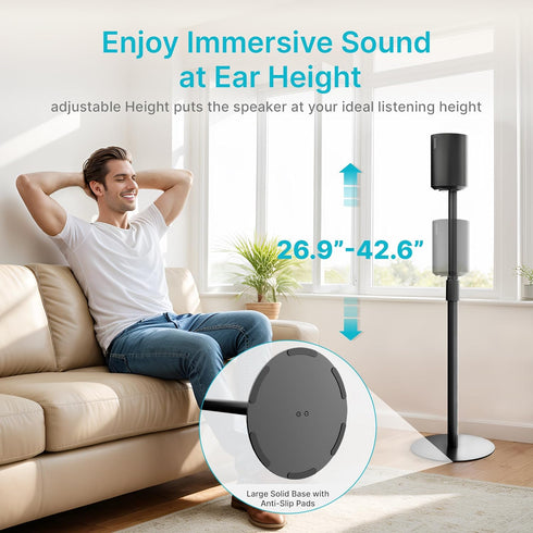 Speaker Stand with Cable Management, Compatible with SONOS Era 300 and Era 100, Height Adjustable up to 42.6'', Black,