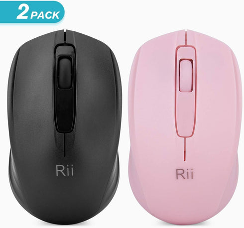 Rii Wireless Mouse, 2.4G Portable Mice for PC, Laptop, Office with Wireless USB Dongle (Black+Pink)