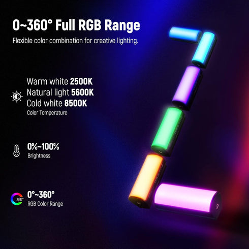 NEEWER 360 2500mAh 2500-8500K Dimmable TL96RGB Basic Magnetic Handheld Light Wand with Desk Tripod, Full RGB Mini LED