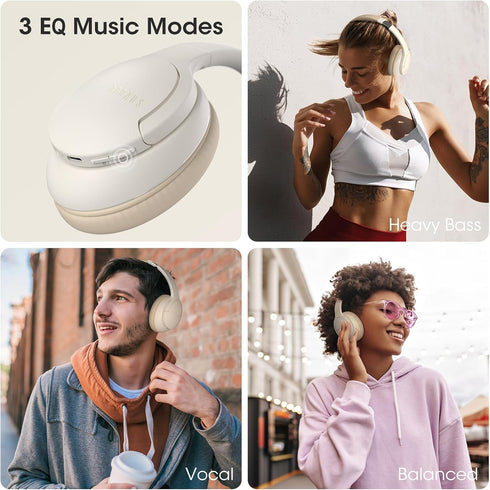 90-Hour 3 DOQAUS Over-Ear Bluetooth Headphones with Playtime, Professional EQ Modes, HiFi Deep Bass & HD Mic