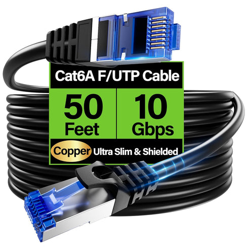 TuokaJu Cat6A Ethernet Cable Shielded 10Gbps 50 ft, Slim Shielded (F/UTP) Ethernet Cable