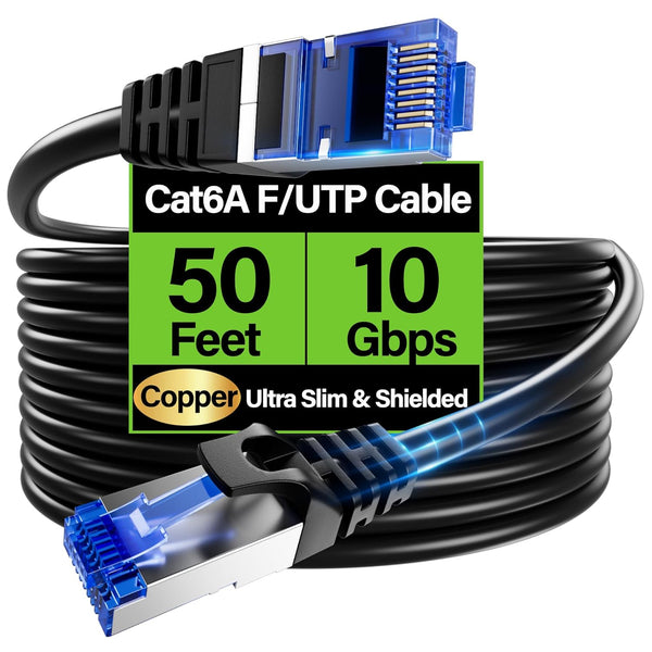 TuokaJu Cat6A Ethernet Cable Shielded 10Gbps 50 ft, Slim Shielded (F/UTP) Ethernet Cable